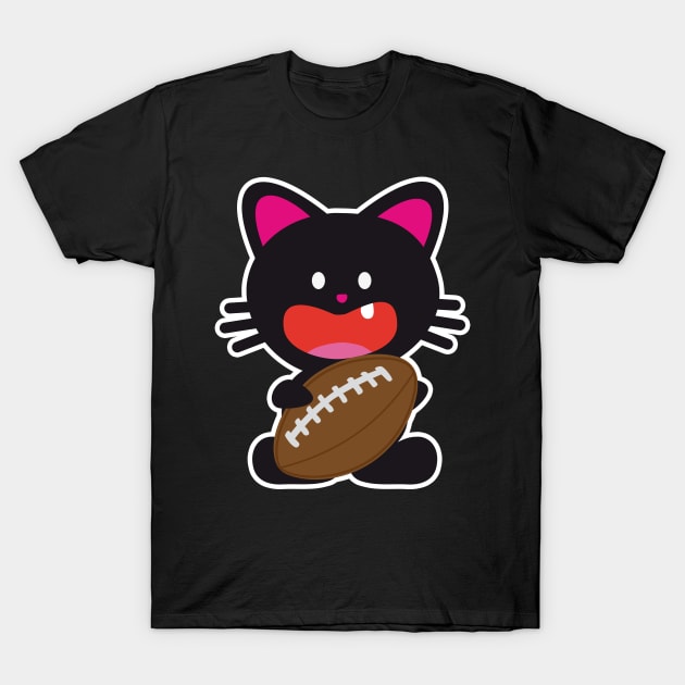 One Tooth Black Cat American Football T-Shirt by HappyGiftArt